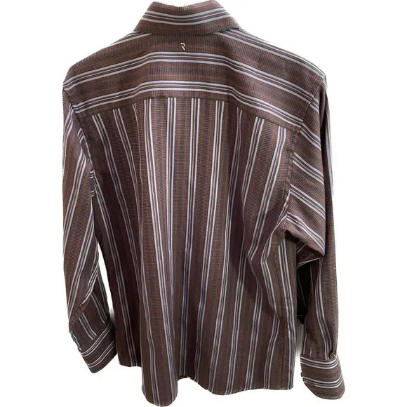 Roar Shirt Mens Xl Brown Button Up Long Sleeve Striped Club Y2K - Picture 2 of 10
